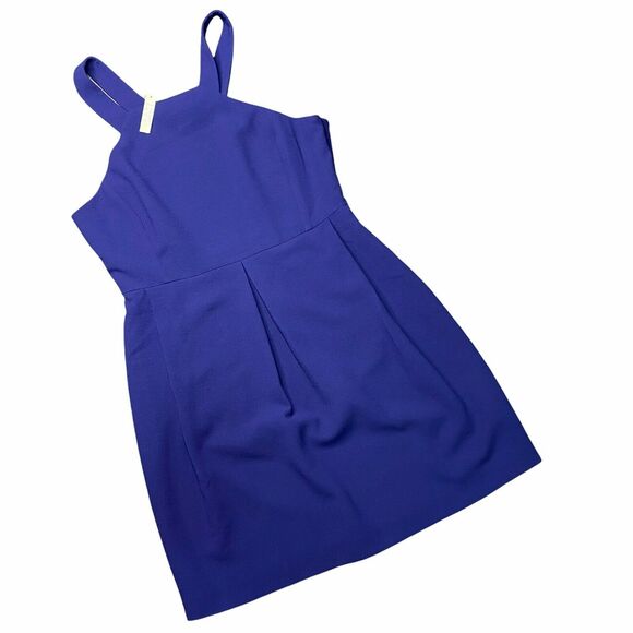 MADEWELL NWT 12 Women's Navy Fit & Flare Side Zip Halter Crepe Dress MSRP $148 - Picture 2 of 7